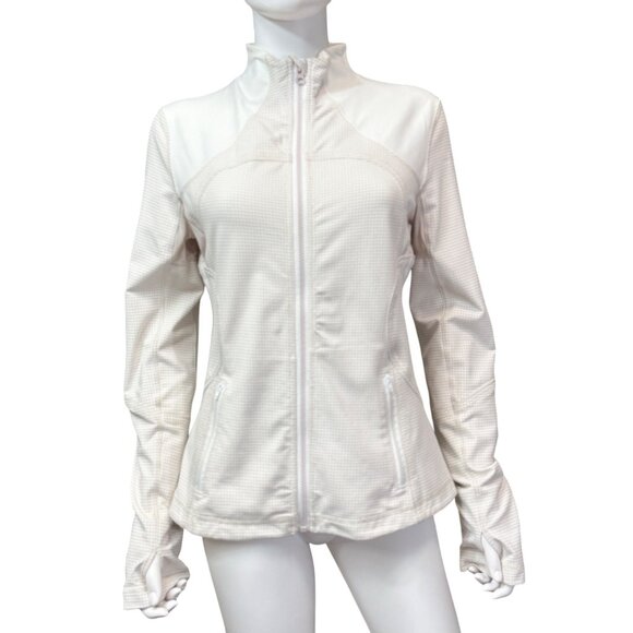 Lululemon Define Full-Zip Lightweight Fleece Jacket Sz 10 Beige Checkered - Picture 1 of 6